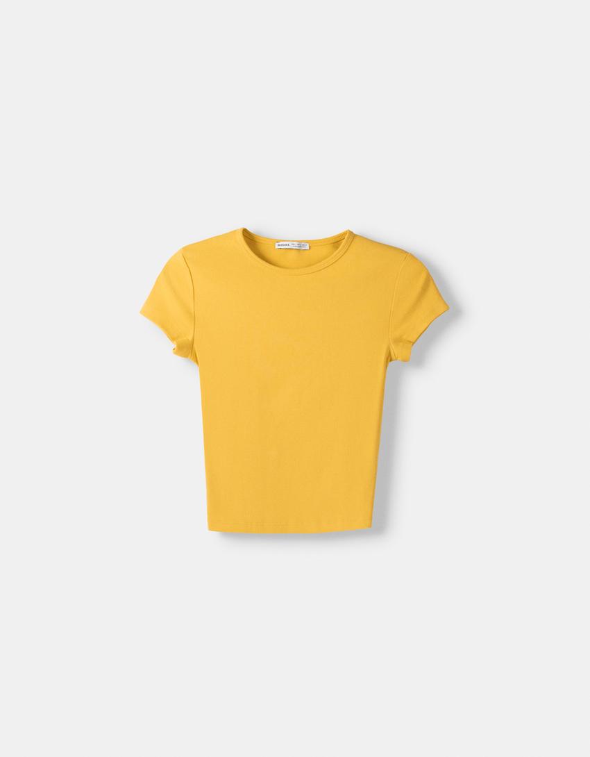 Short sleeve T-shirt with a round neck-Mustard-4