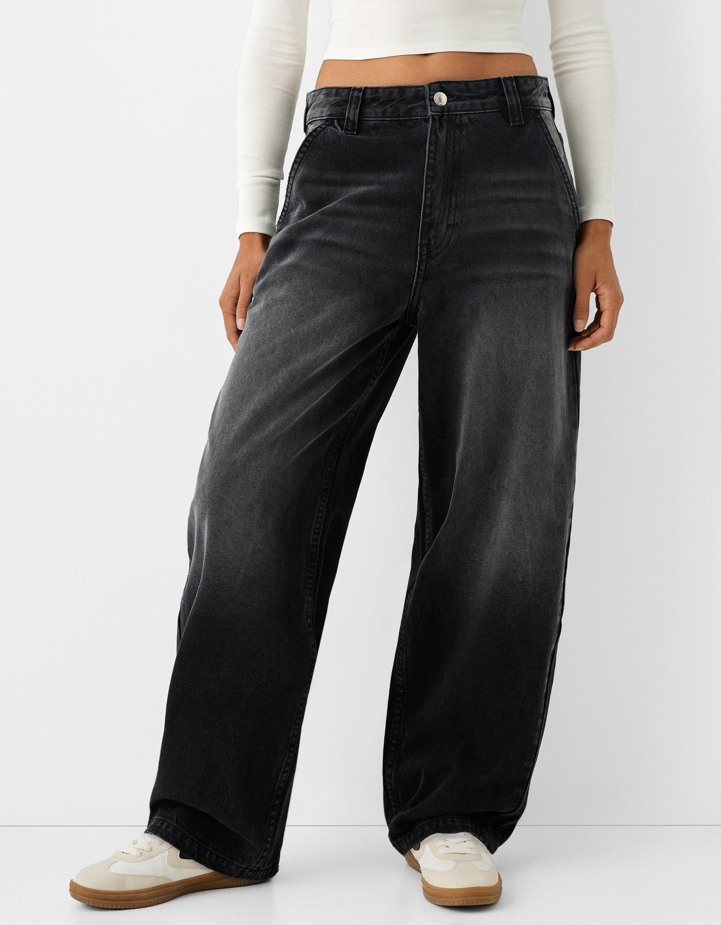 Bershka Skaterjeans Mit Weitem Bein Damen 36 Schwarz