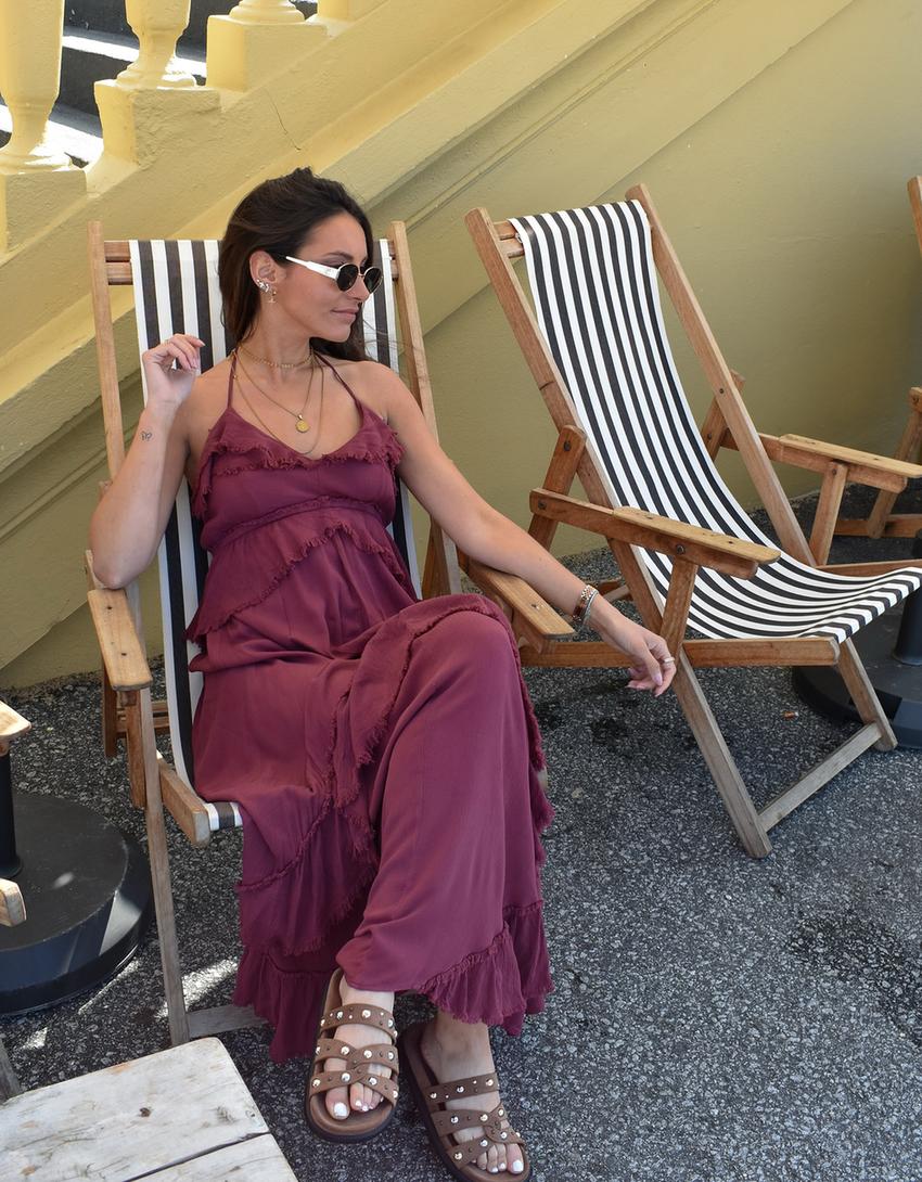 Rochie maxi textură volane-Bordo-2