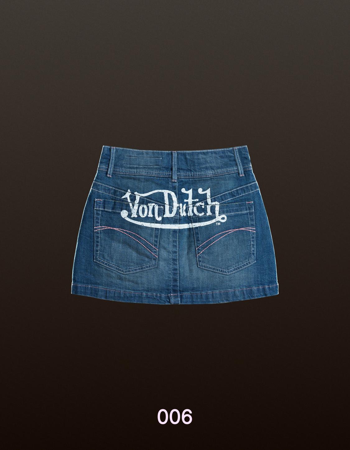 Von Dutch embroidered denim mini skirt