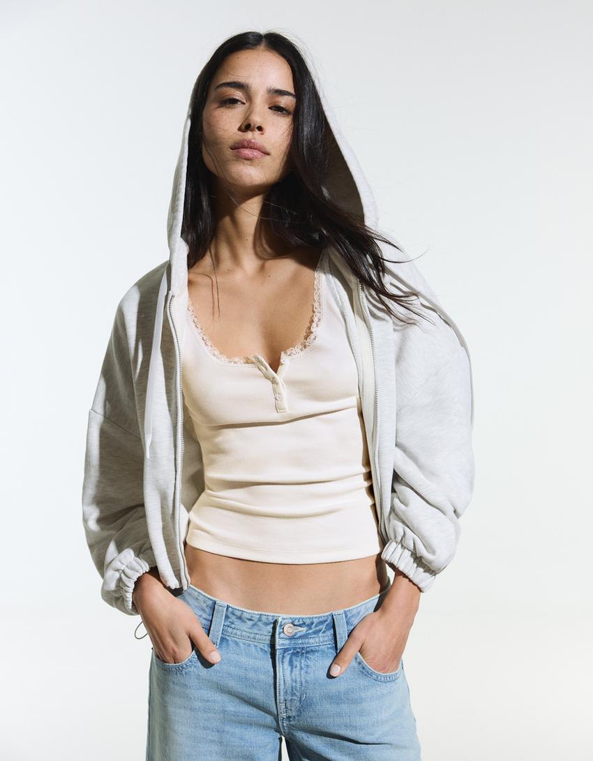 Strappy henley neck top-Off white