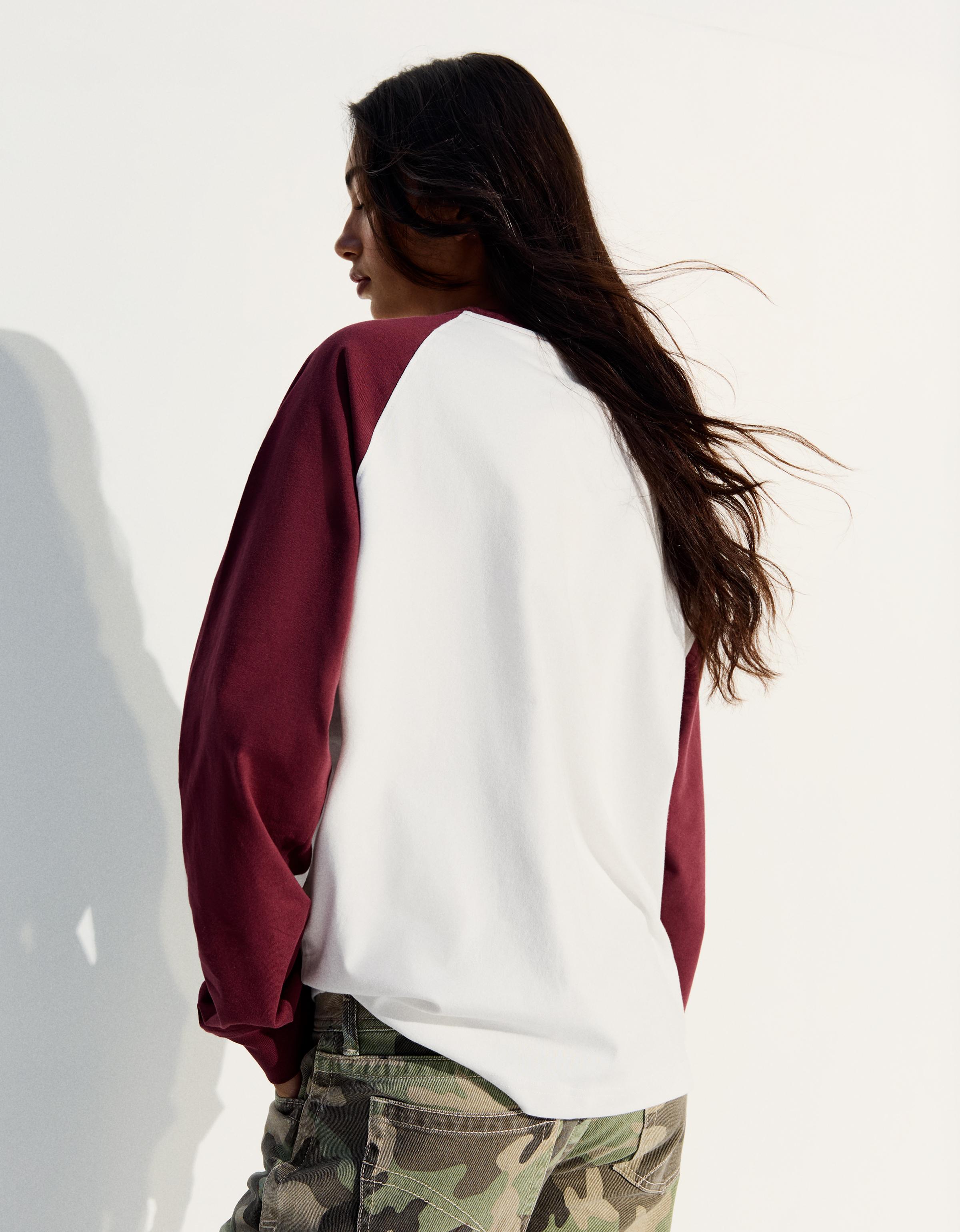 Long sleeve raglan T-shirt — Burgundy
