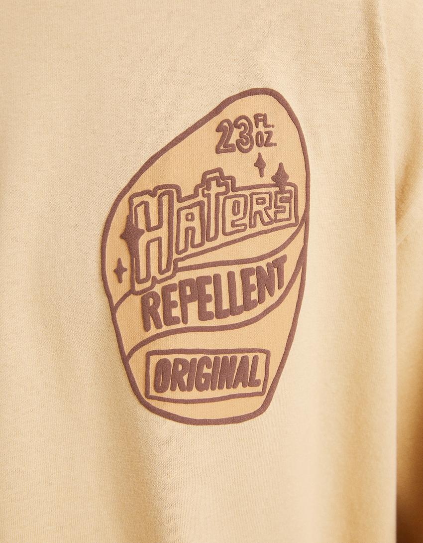 T-shirt boxy manches courtes imprimé-Camel-6