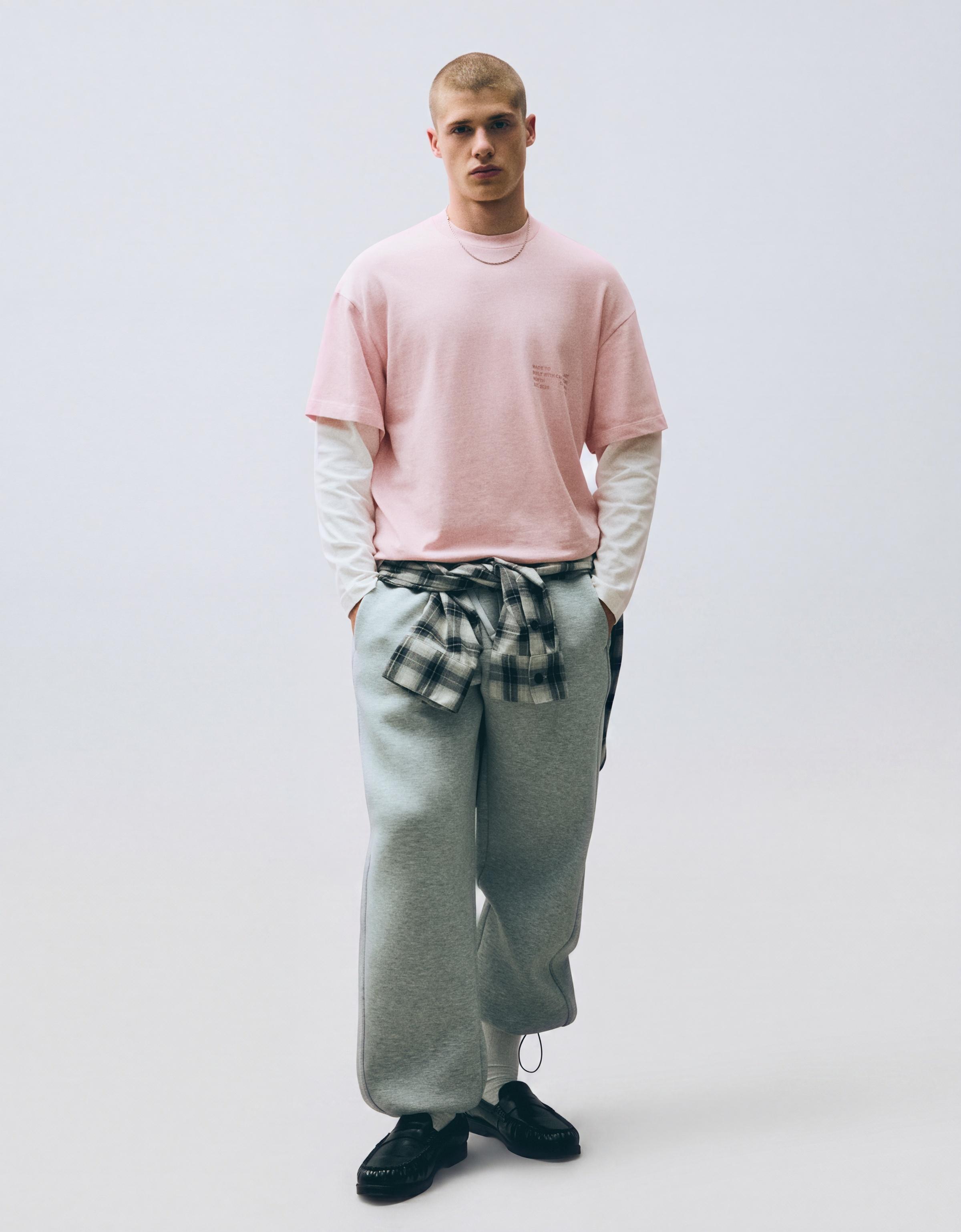 Contrast double-sleeve T-shirt — Pink