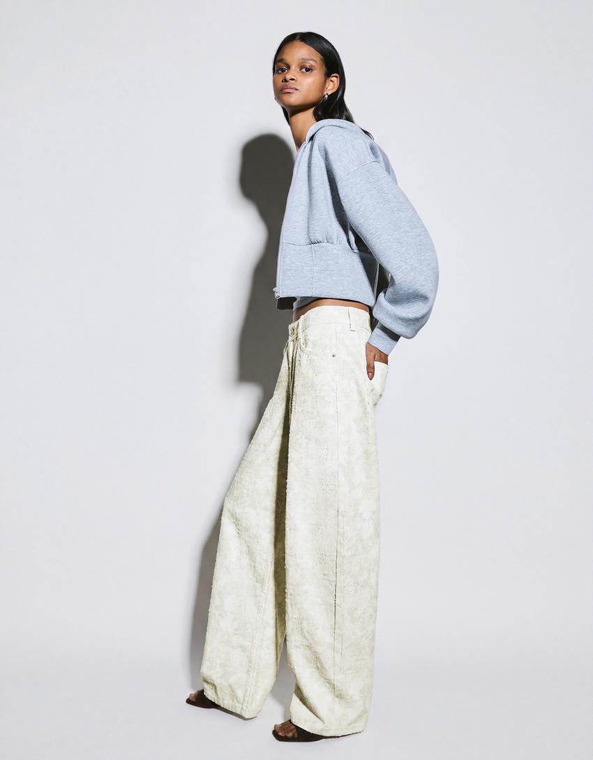 Jeans baggy barrel taille basse imprimé-Marron