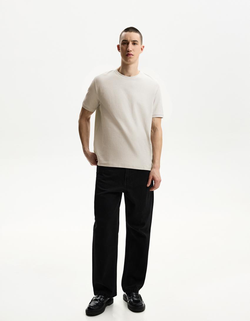 Textured short sleeve T-shirt-Stone