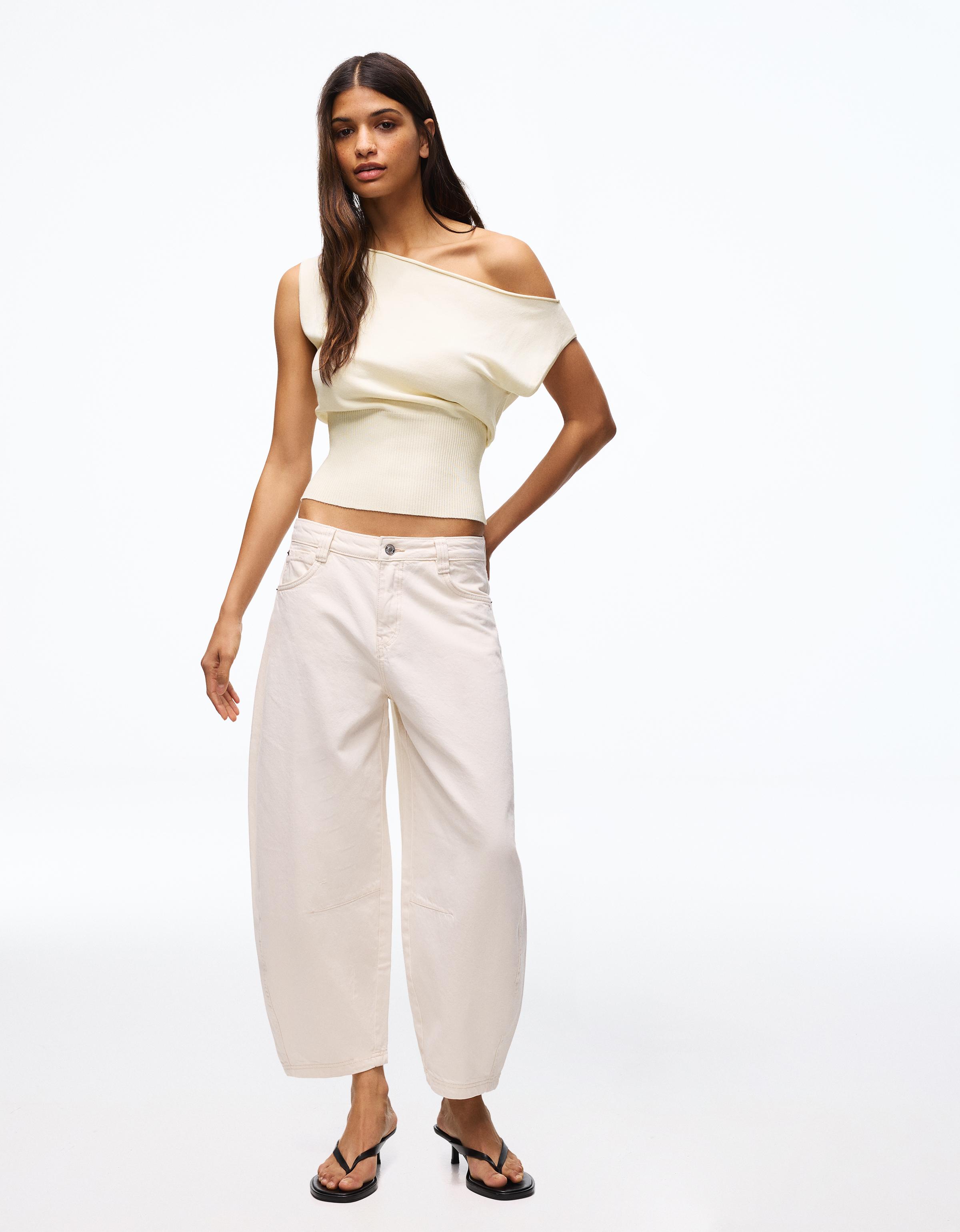 Knit boat neck top — Cream