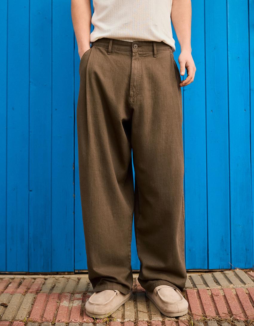Super baggy trousers with linen-Brown