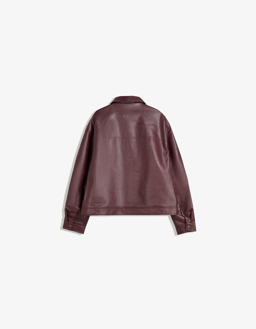 Veste boxy fit en similicuir-Bordeaux-4