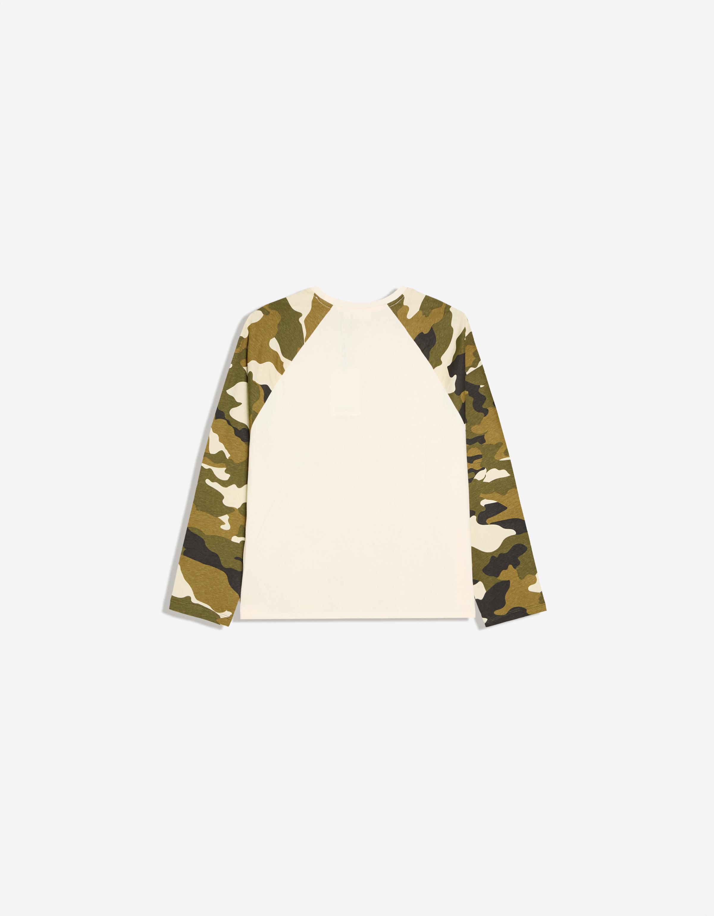 Long sleeve raglan print T-shirt — Cream