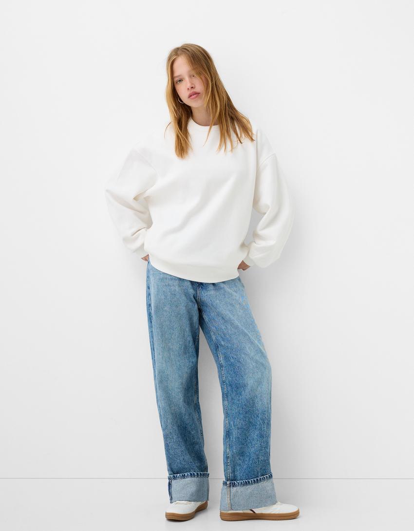Felpa oversize con tasche laterali-Bianco Roto-3