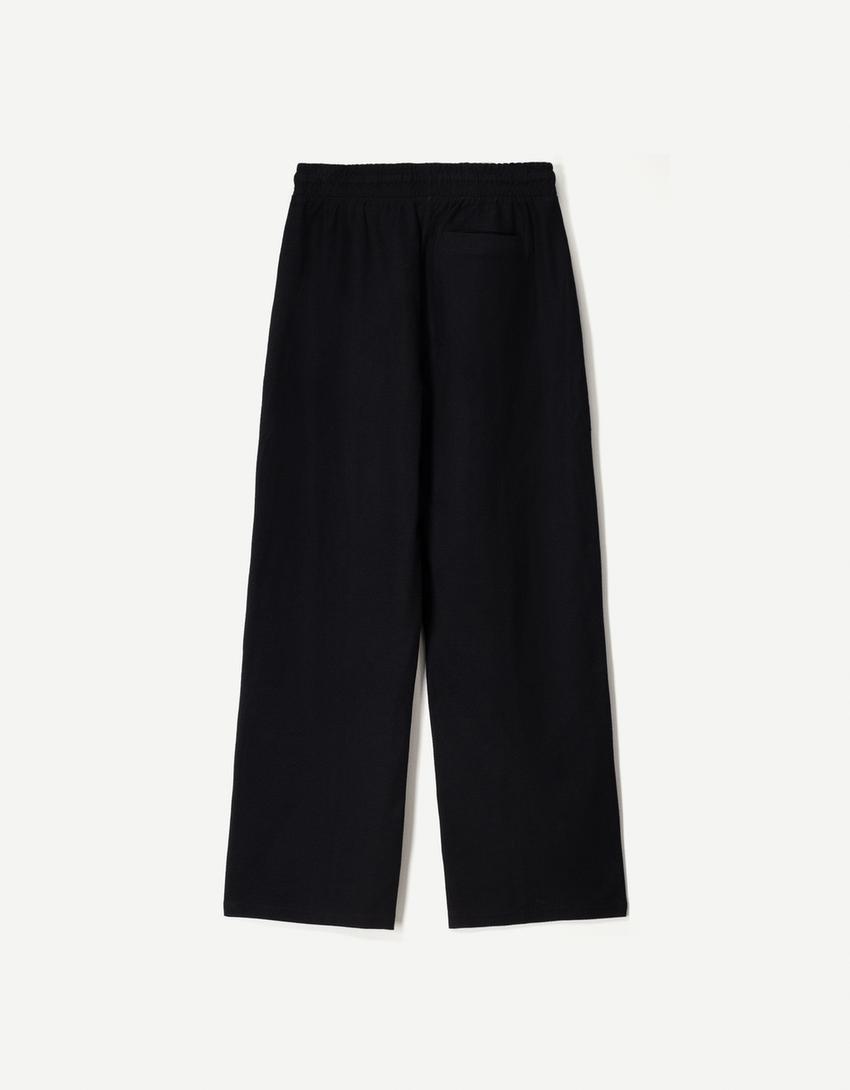 Textured wide-leg trousers-Black