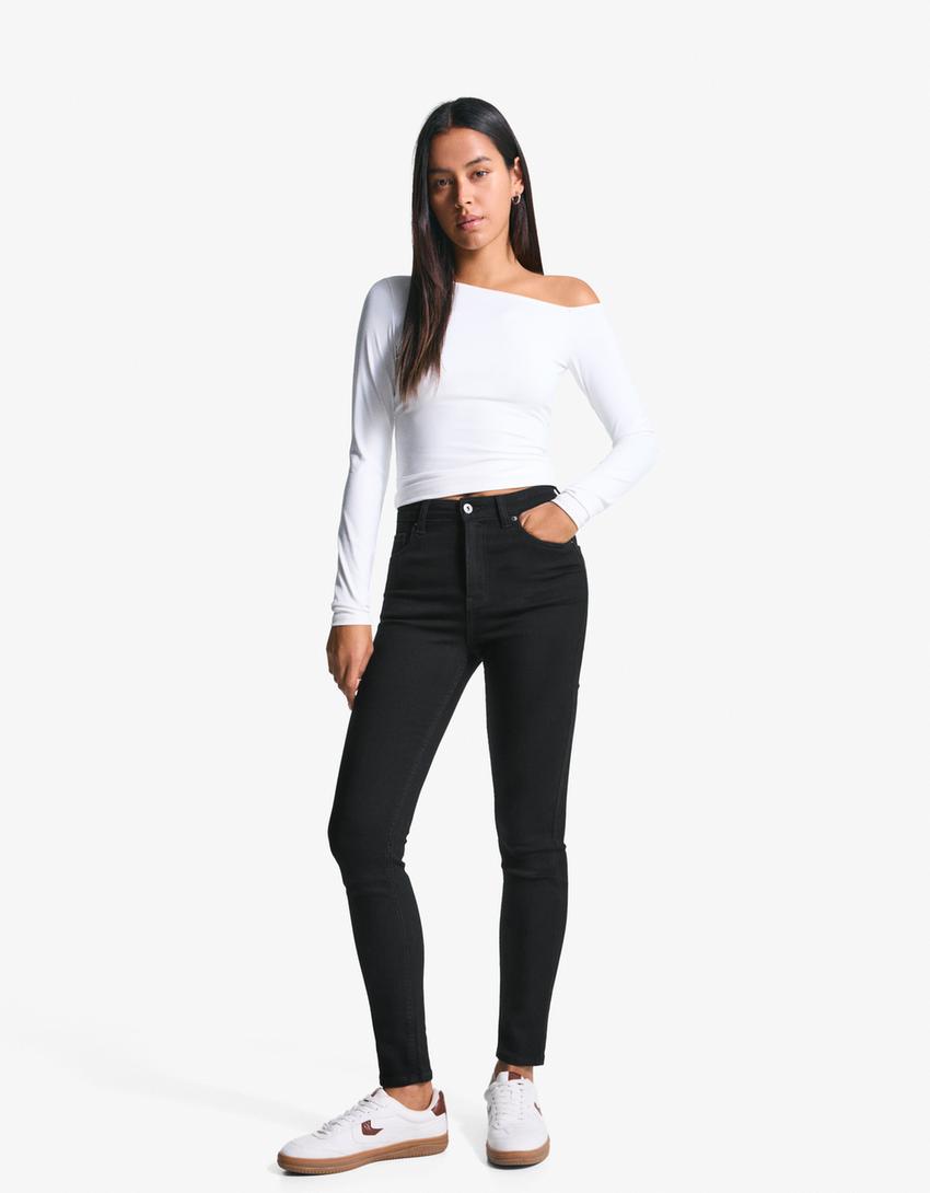 Super high-waist soft skinny jeans-Black