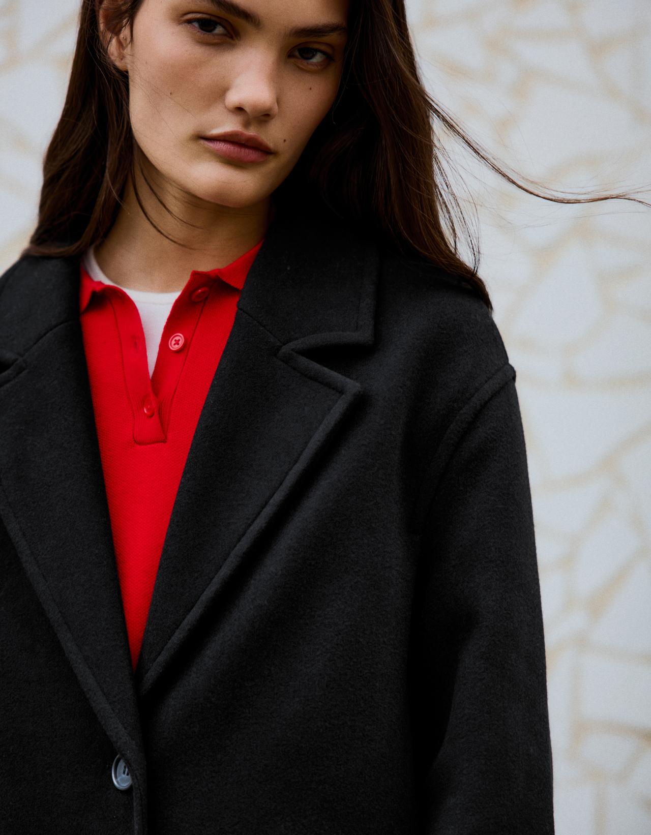 Soft-touch long coat — Black