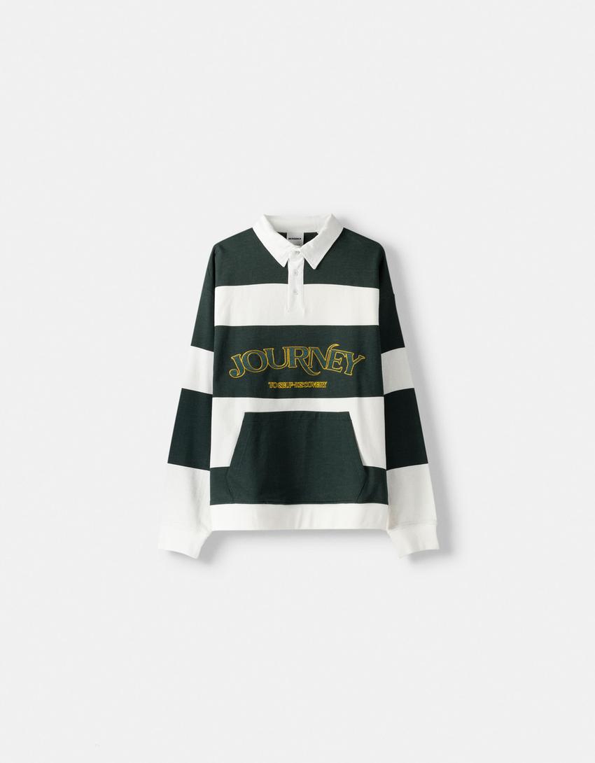 Sweat manches longues col polo-Vert-5