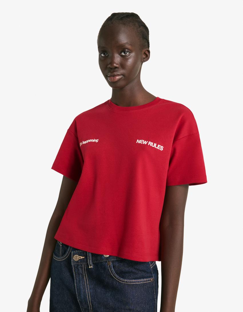 Short sleeve print T-shirt-Red