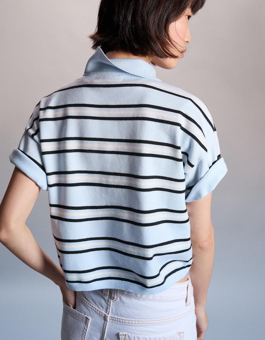 Camisola gola de polo riscas-Azul