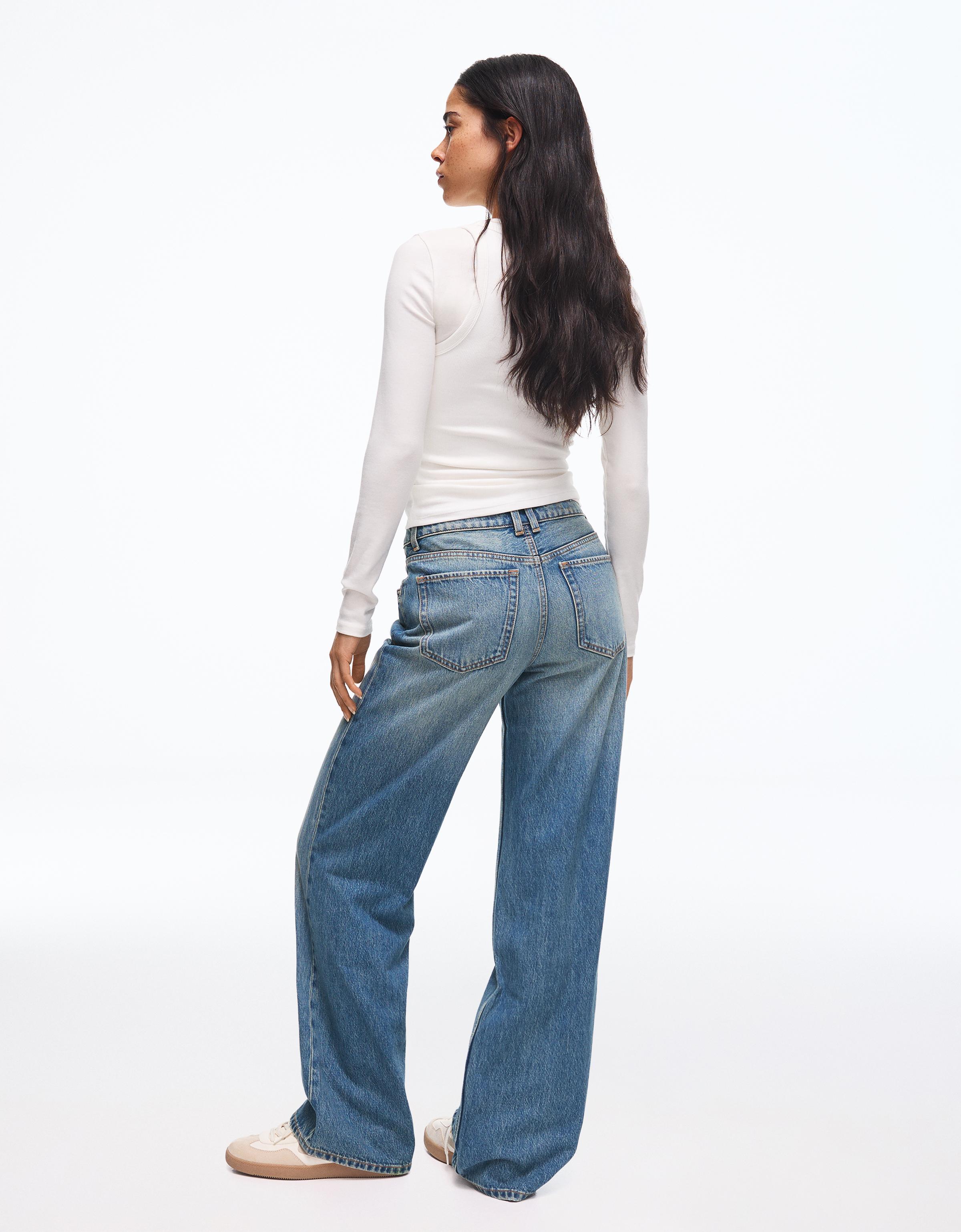 High-waist wide straight-leg jeans — Light blue