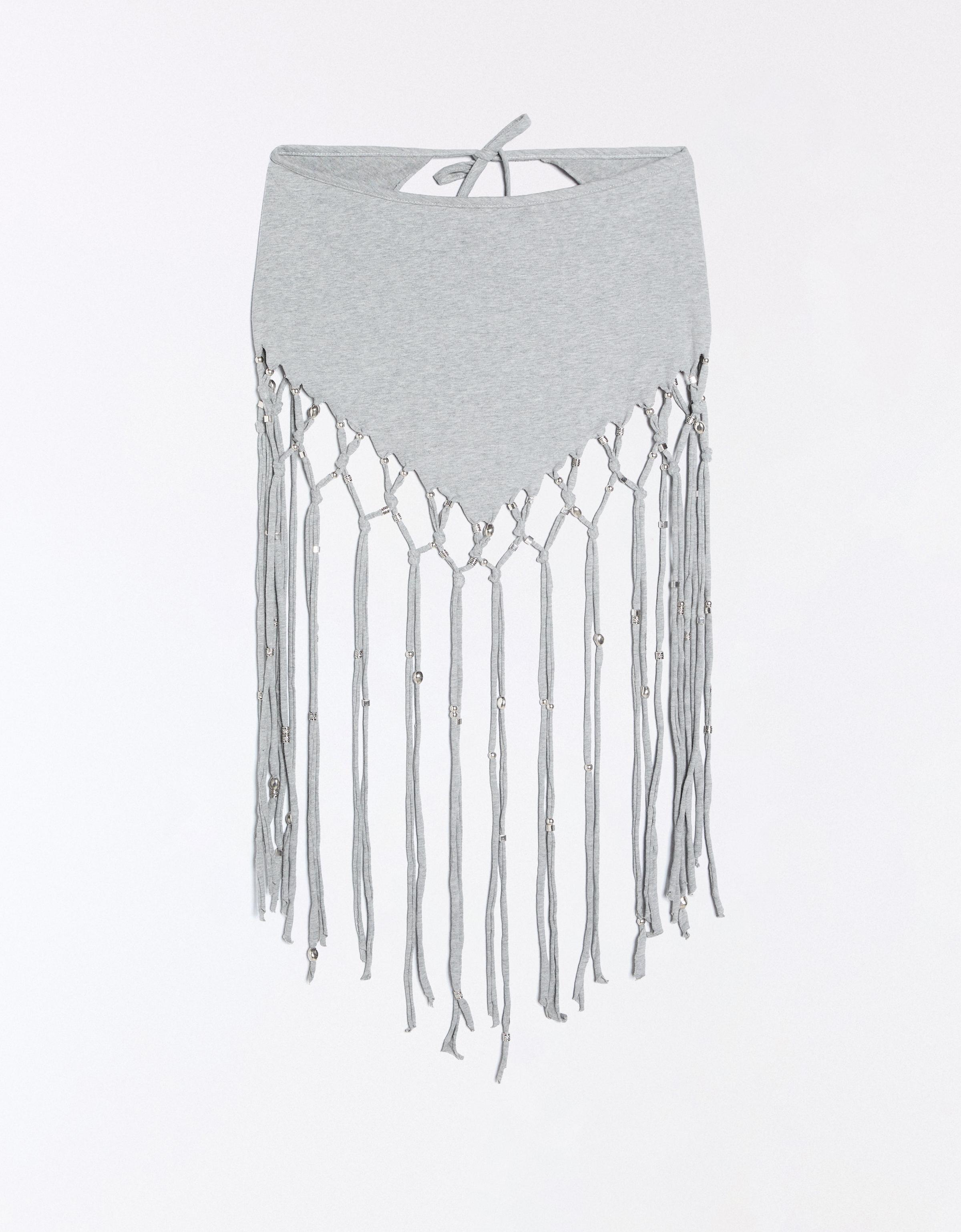 Fringed and beaded overskirt — Grey