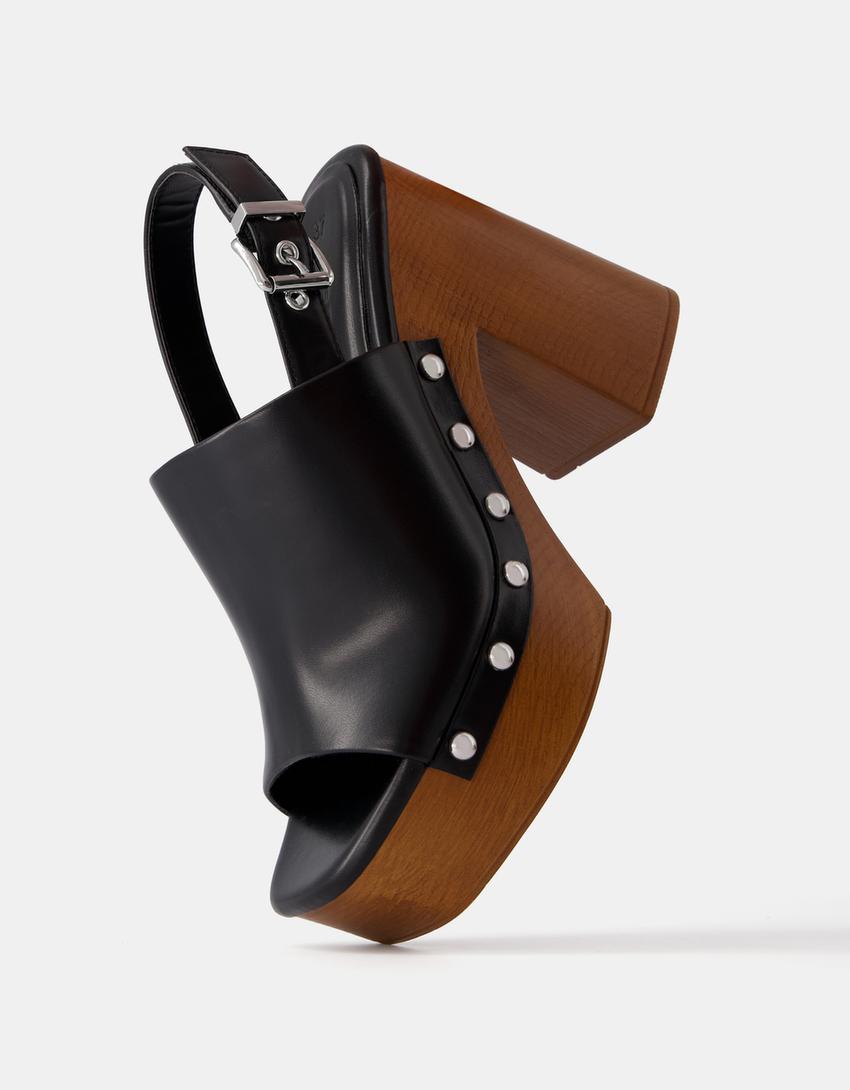 Sandales talon plateforme rivets-Noir
