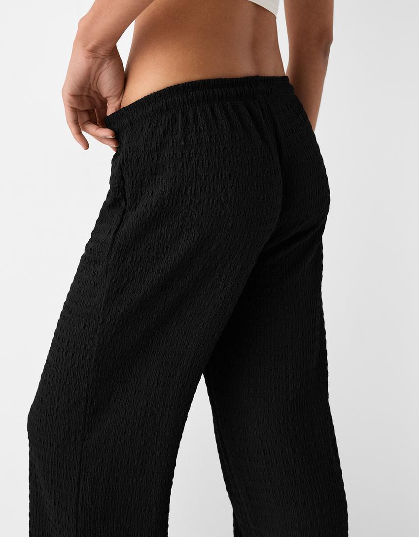 Gofre kumaş straight fit pantolon-Siyah-3