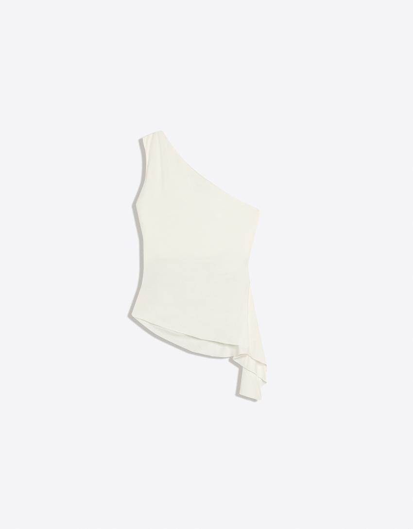Asymmetric print top-Off white