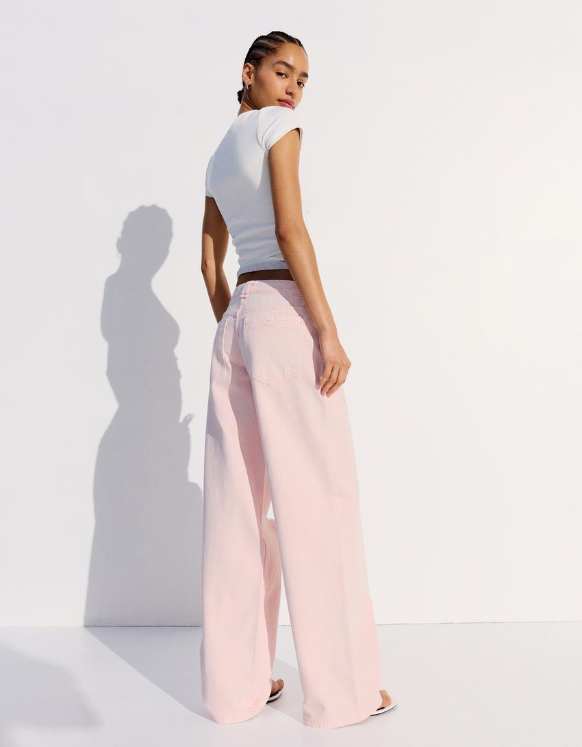 Ripped faded-effect trousers-Candy Pink