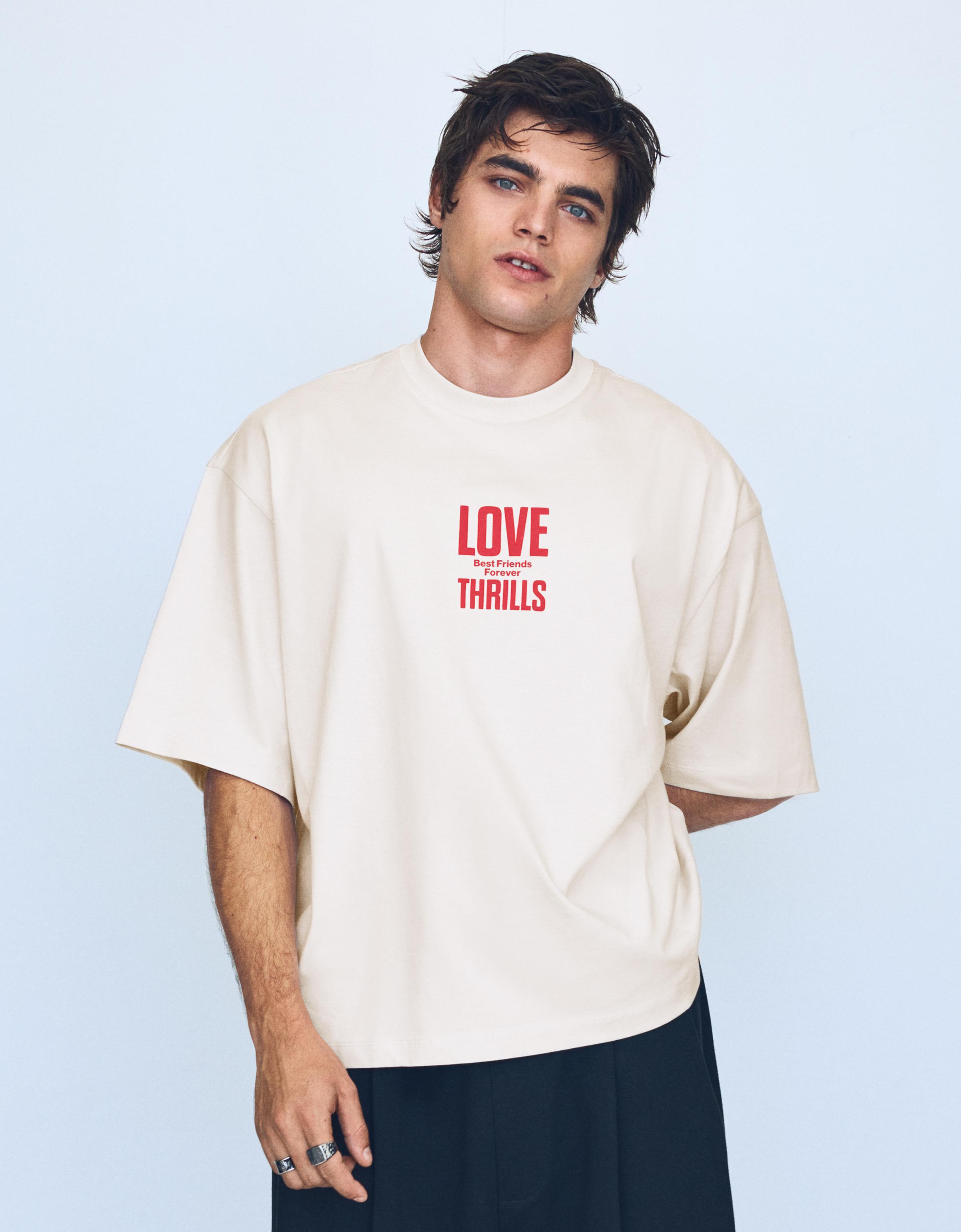 Bershka Camiseta Manga Corta Boxy Print Hombre Gris