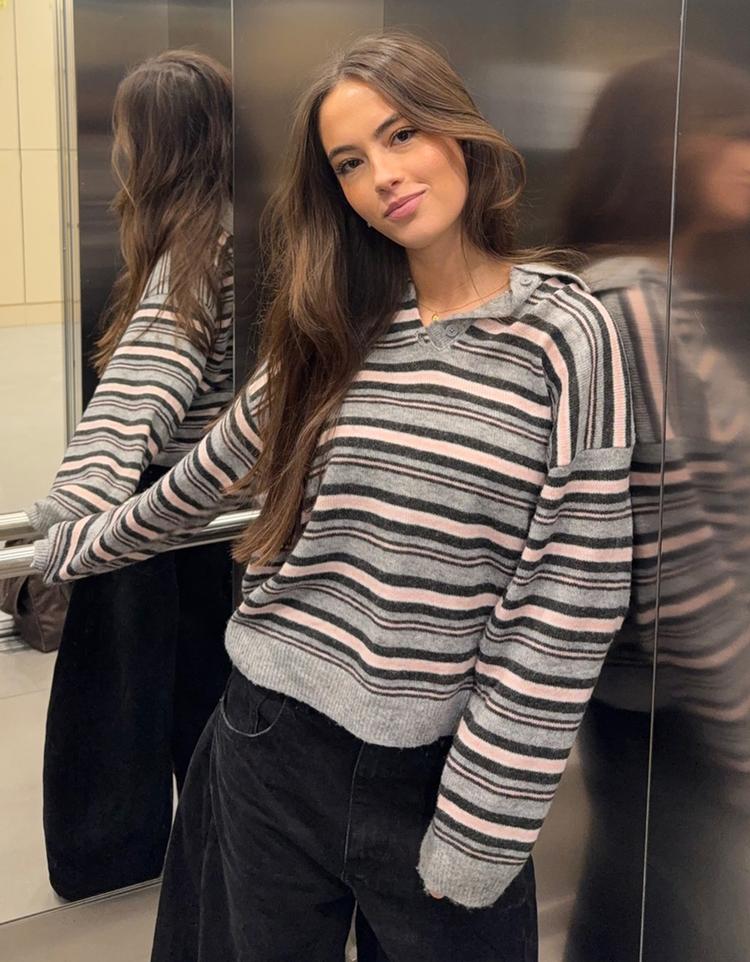 Desenli polo yaka kazak