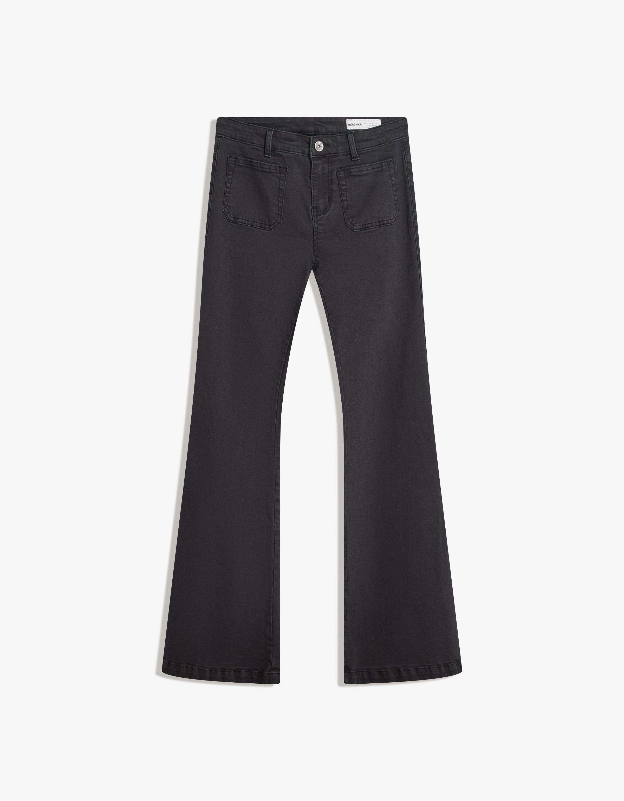 Flare trousers with flaps and pocket — Black