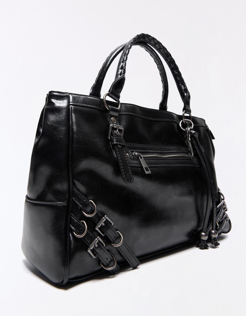 Zip and buckle bag-Black