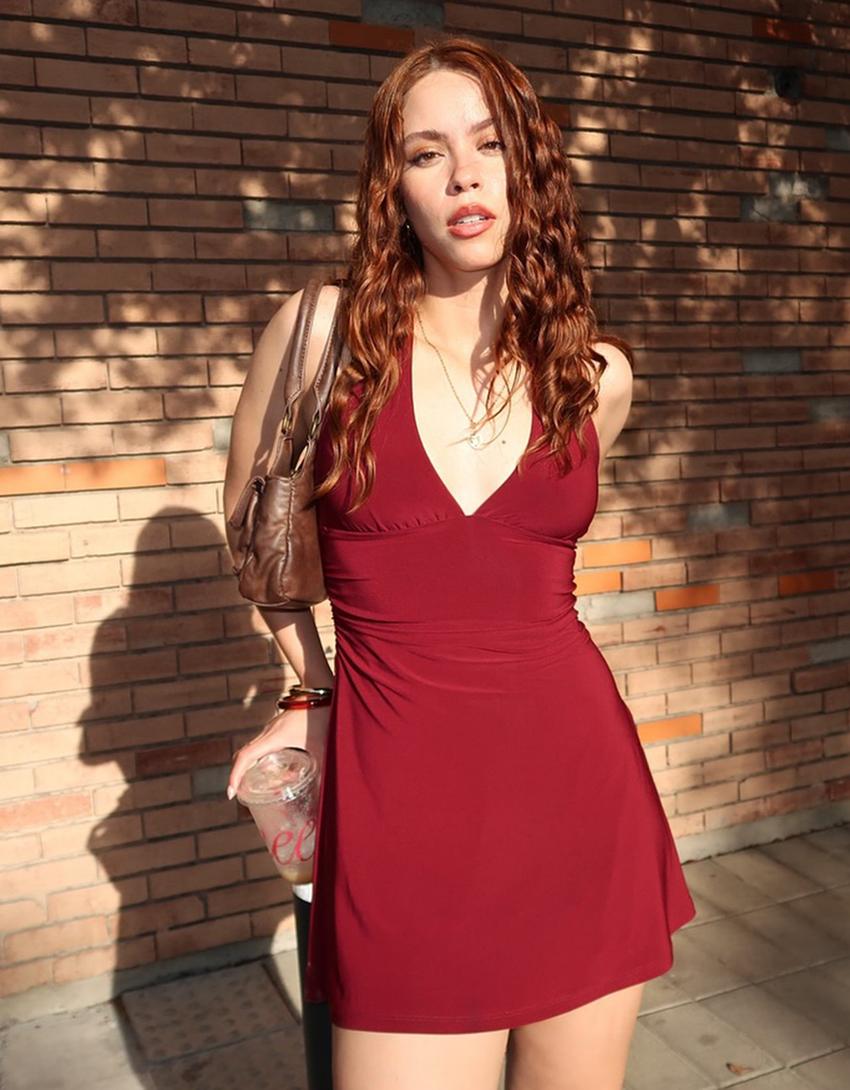 Vestido mini halter-Bordeaux-1