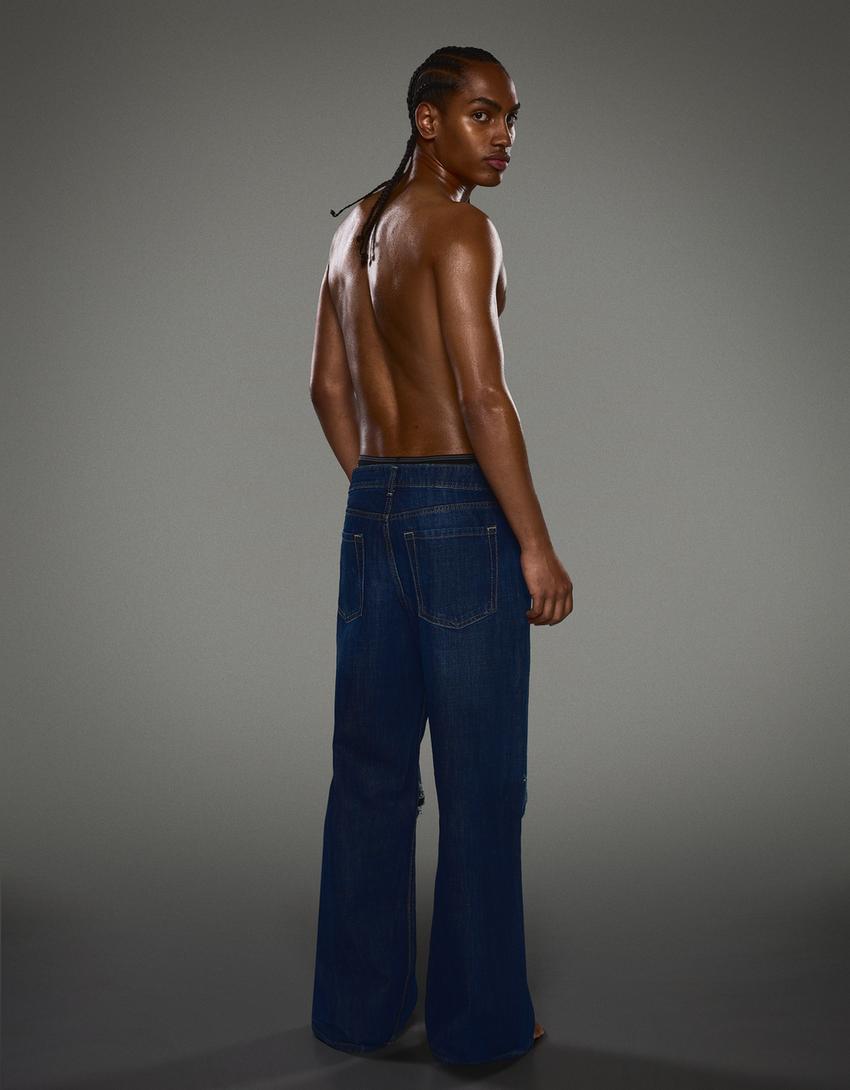 Baggy jeans met laserprint - LIMITED EDITION-Blauw