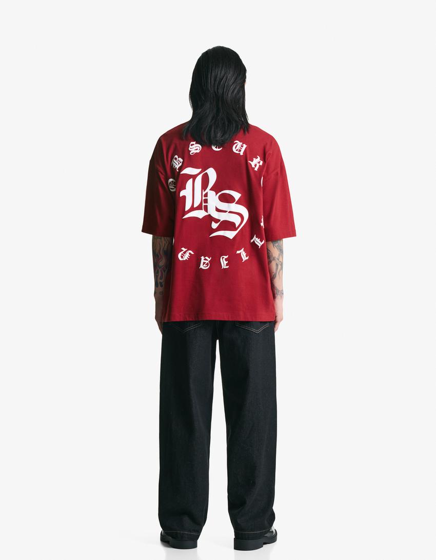 Short sleeve T-shirt with print-Maroon-1