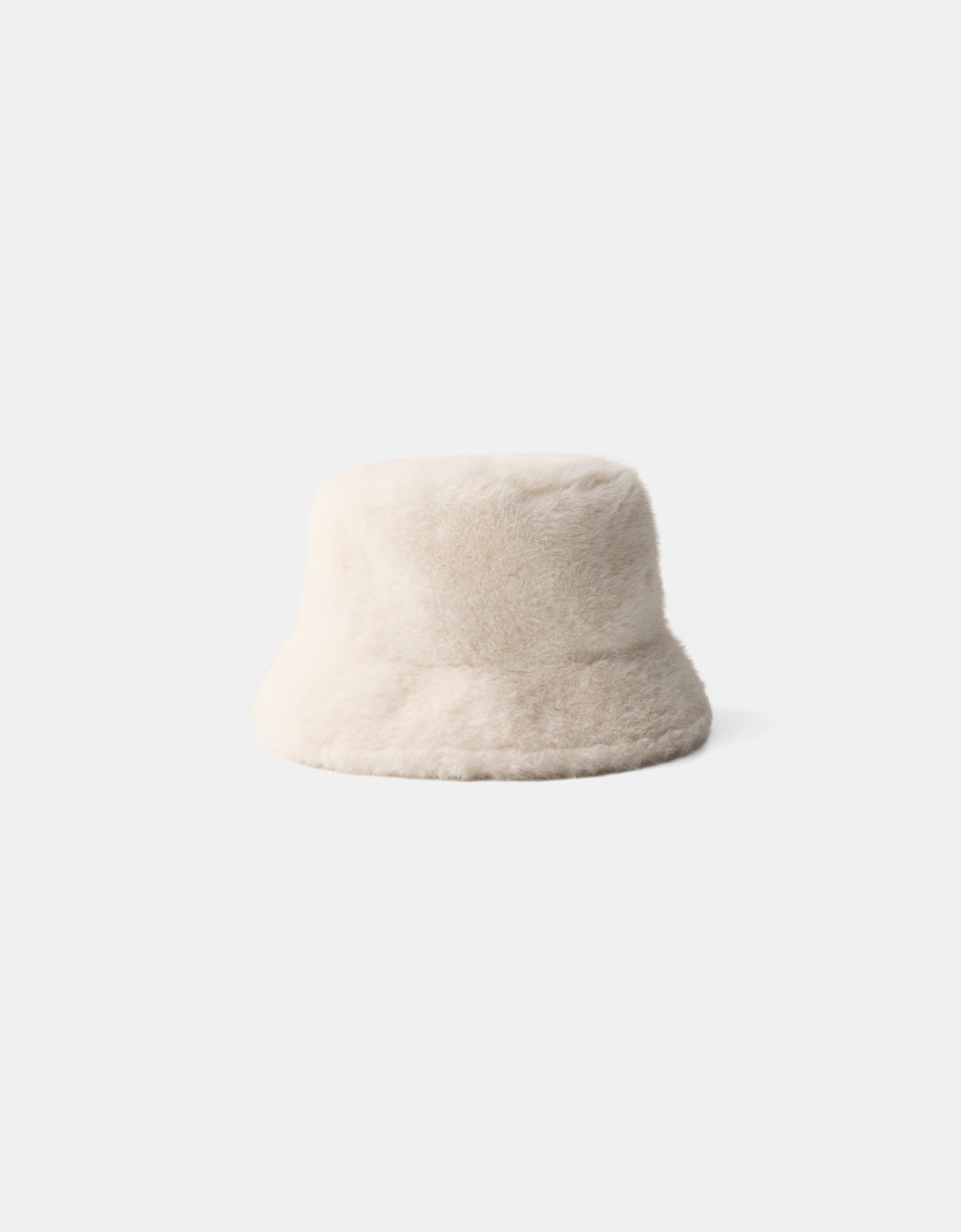 Bershka Bucket-Hat Aus Kunstfell Damen Rohweiß