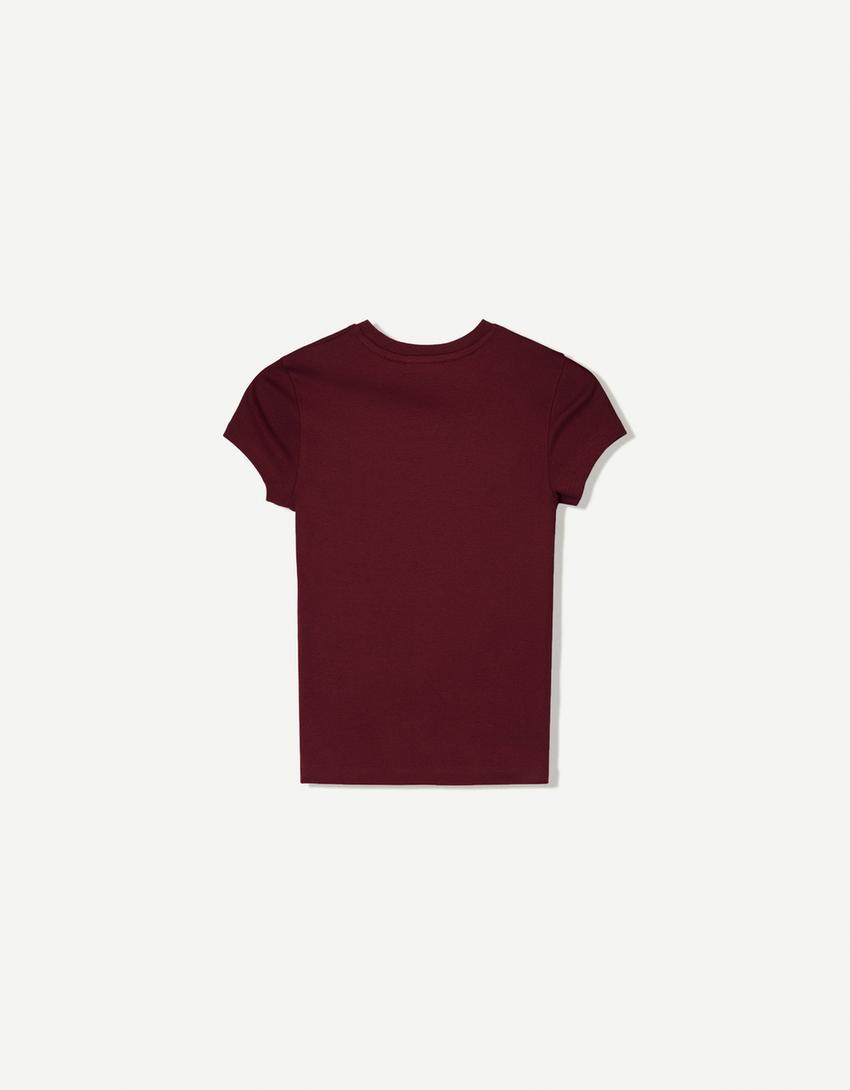T-shirt à manches courtes et col rond-Fuchsia-4