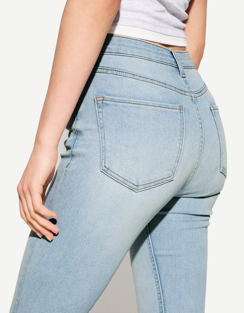 Jeans taille très haute skinny-Bleu clair