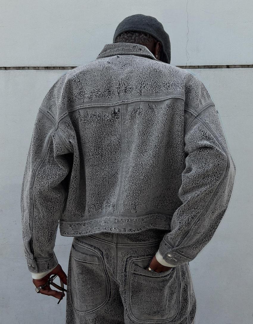 Cazadora denim textura-Azul lavado