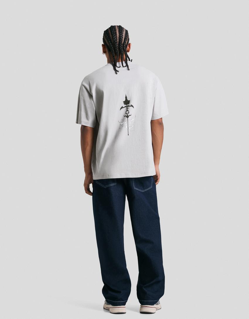 Camiseta manga corta print-Gris