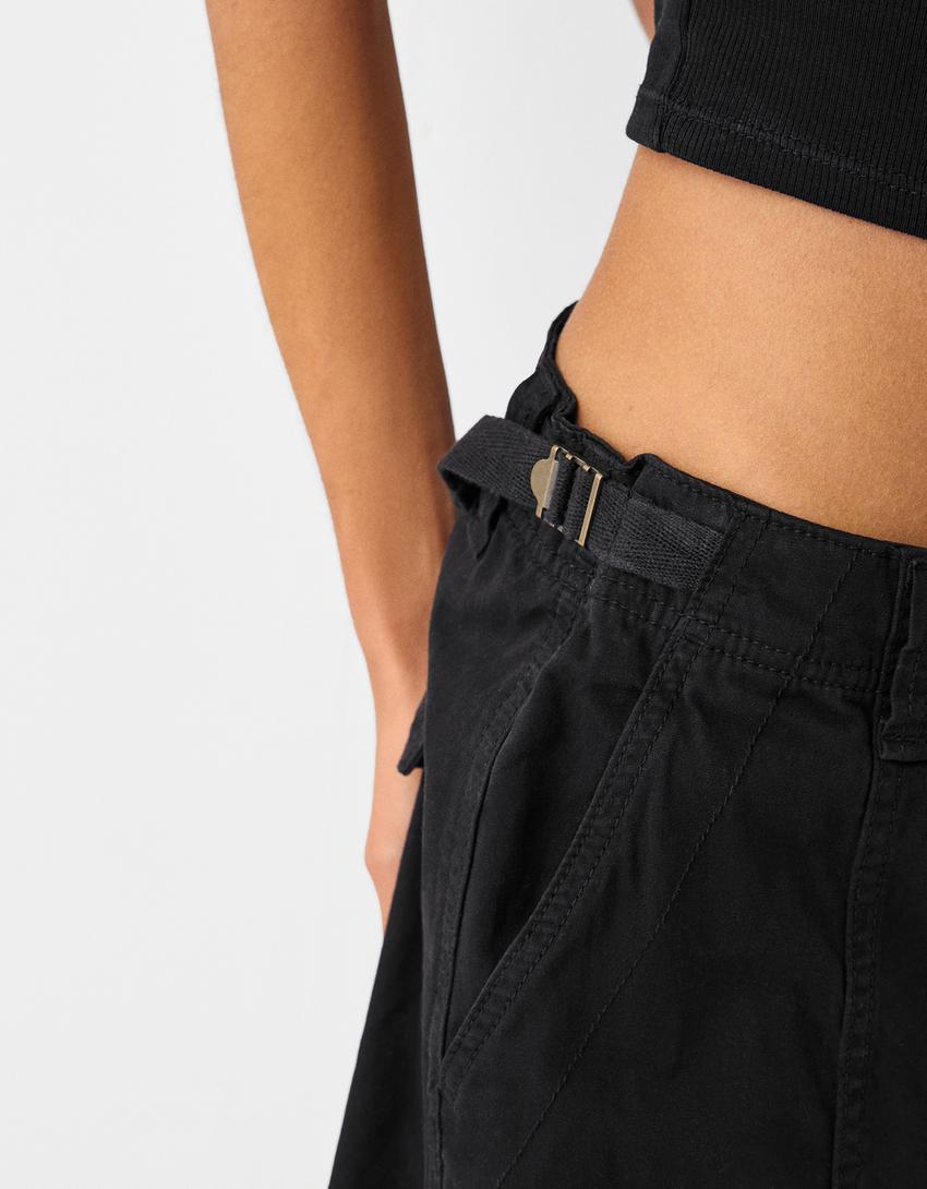 Adjustable straight-leg cotton cargo trousers-Black-5