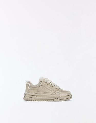FAUX FUR SKATE TRAINERS — SAND 1