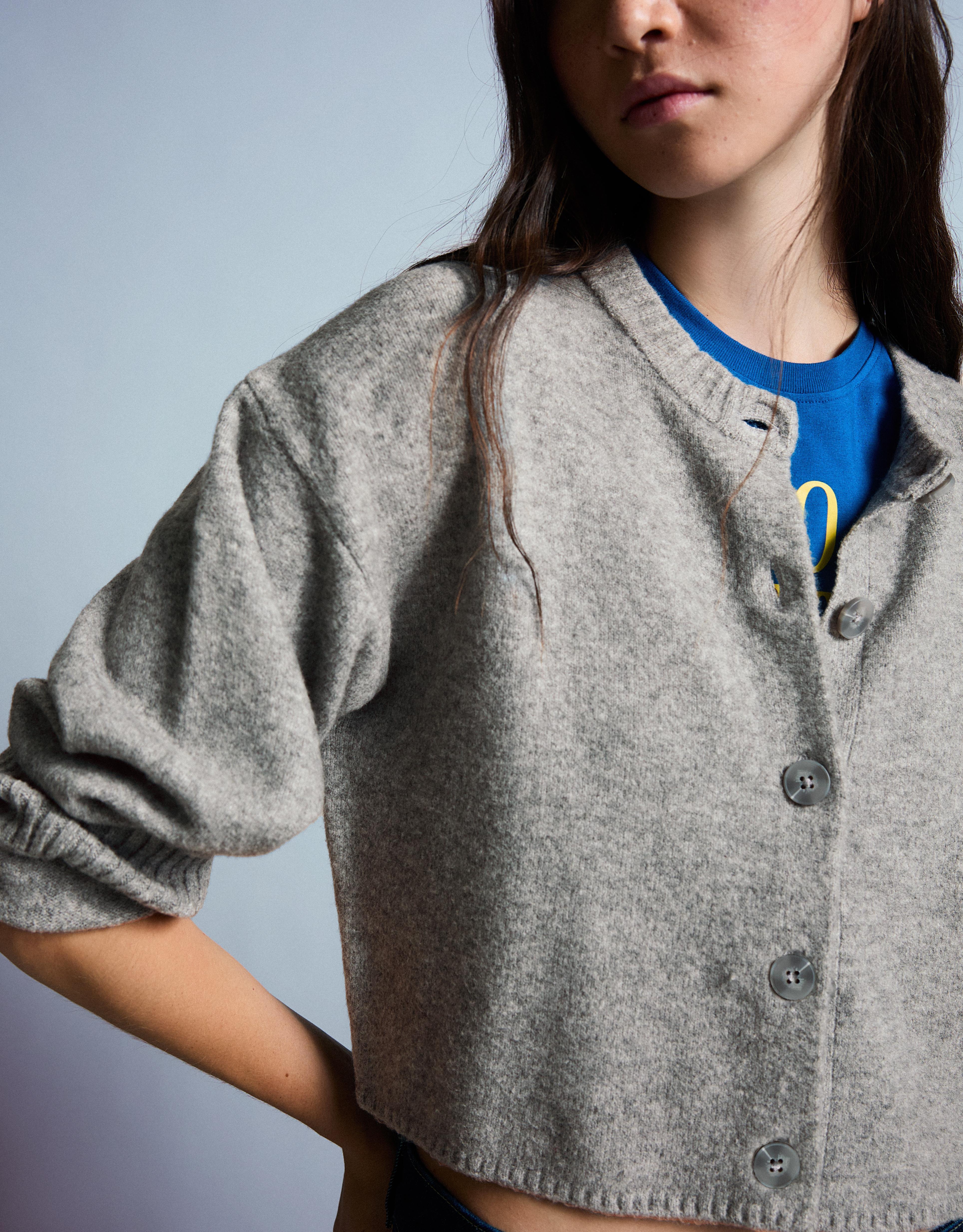 Soft touch round neck jacket — Grey