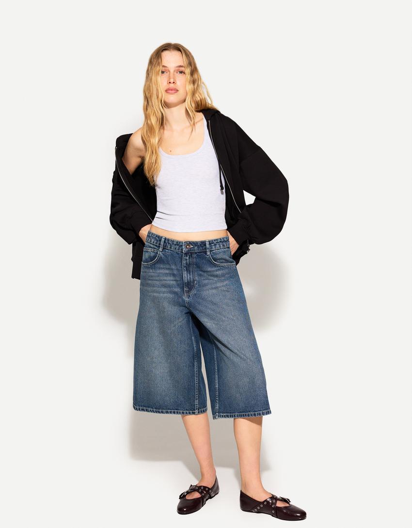 Baggy denim Bermuda jorts-Blue
