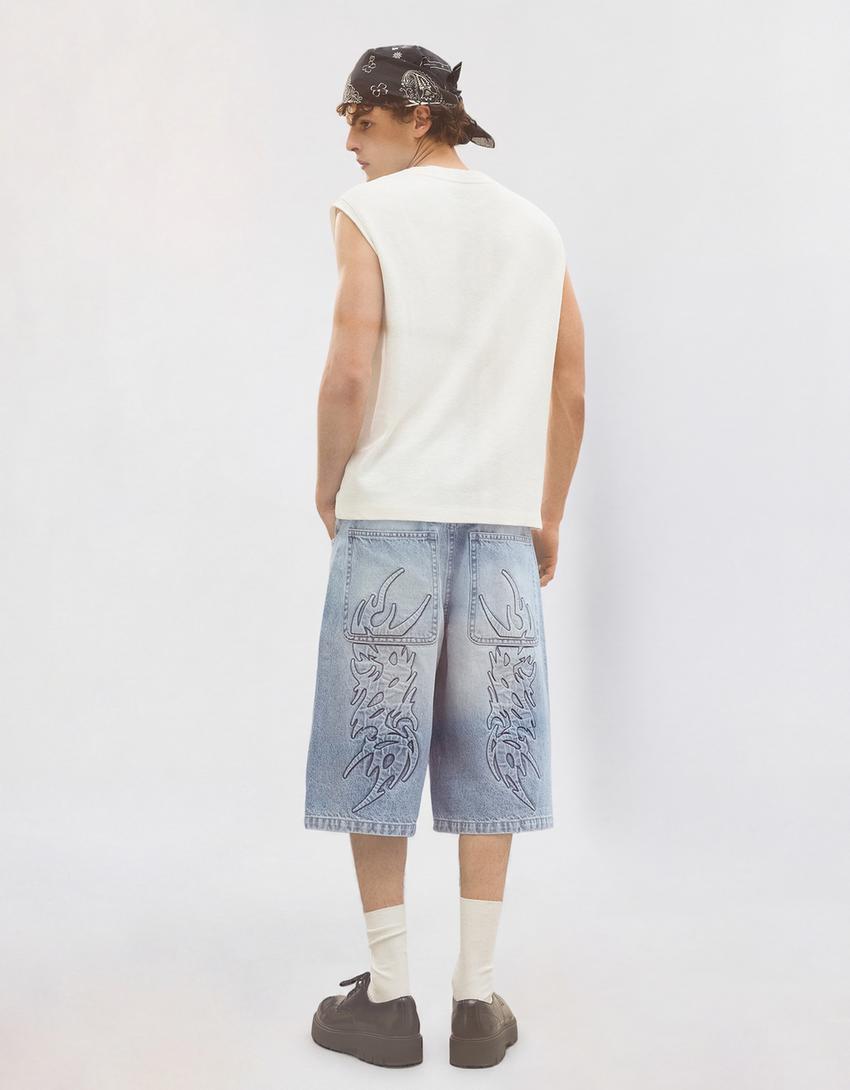 Bermuda en jean baggy fit-Bleu clair