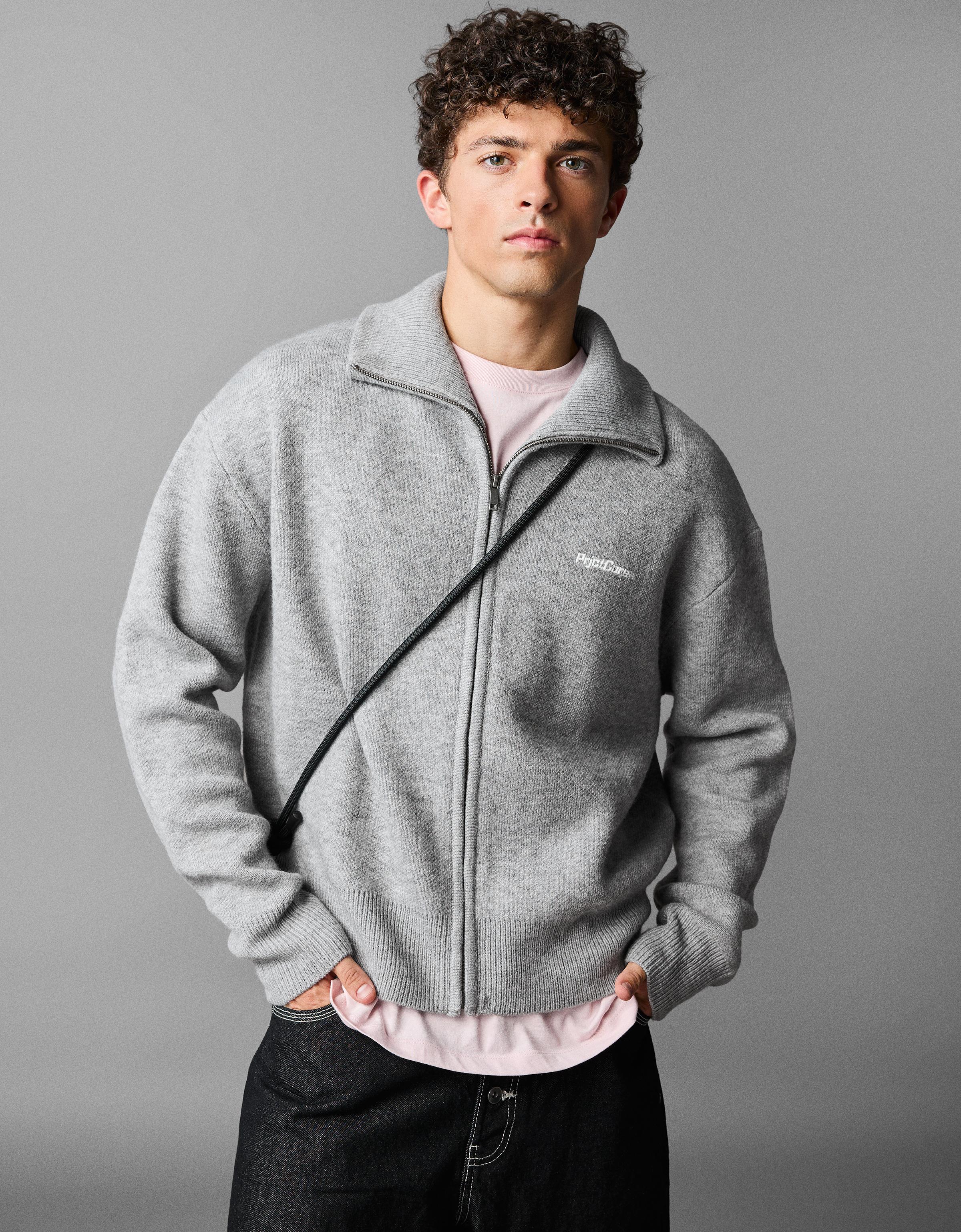 Bershka Chaqueta Punto Cremallera Boxy Hombre Gris