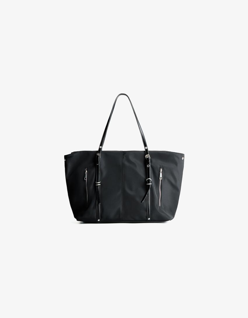 Shoppertas met leereffect-Zwart