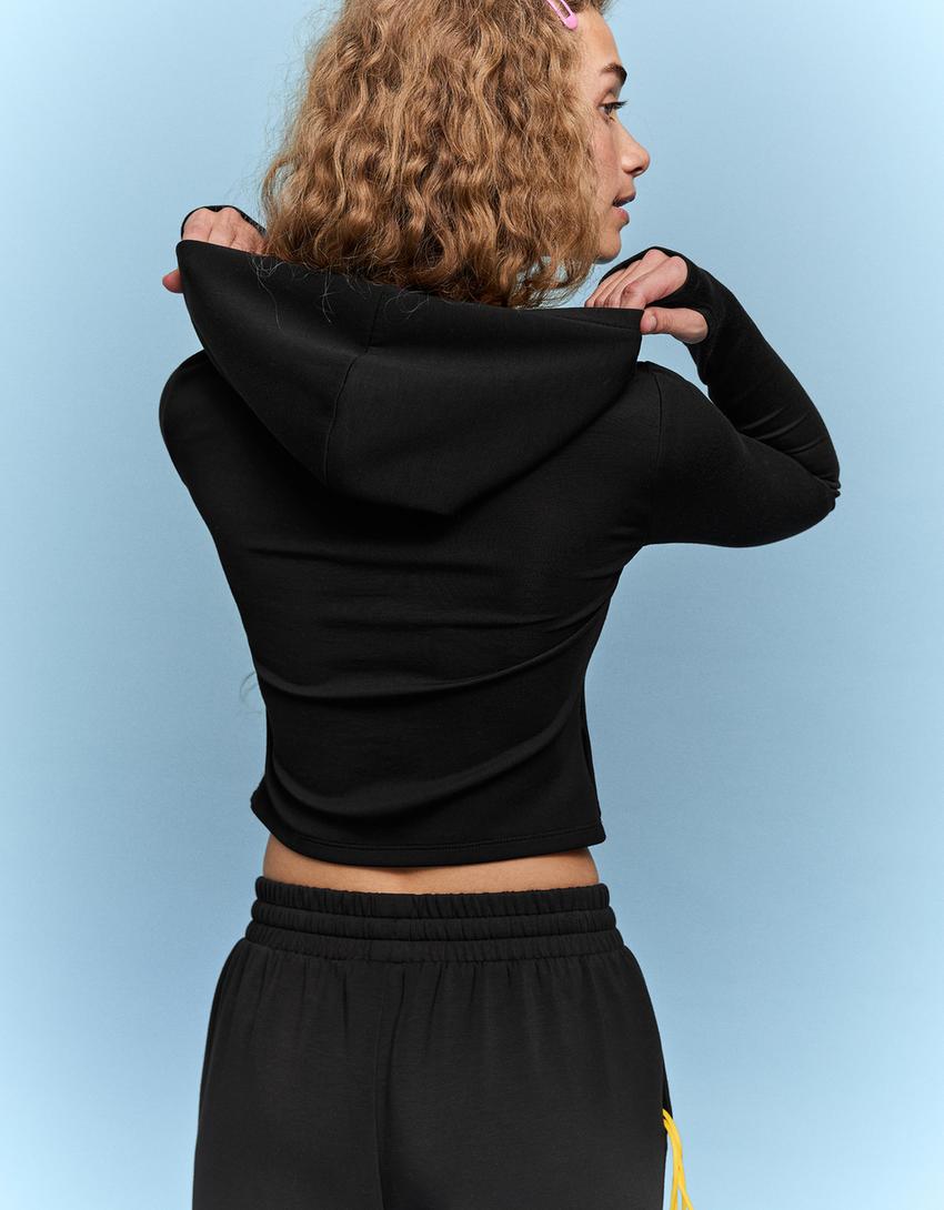 Sudadera cremallera soft con modal capucha-Negro