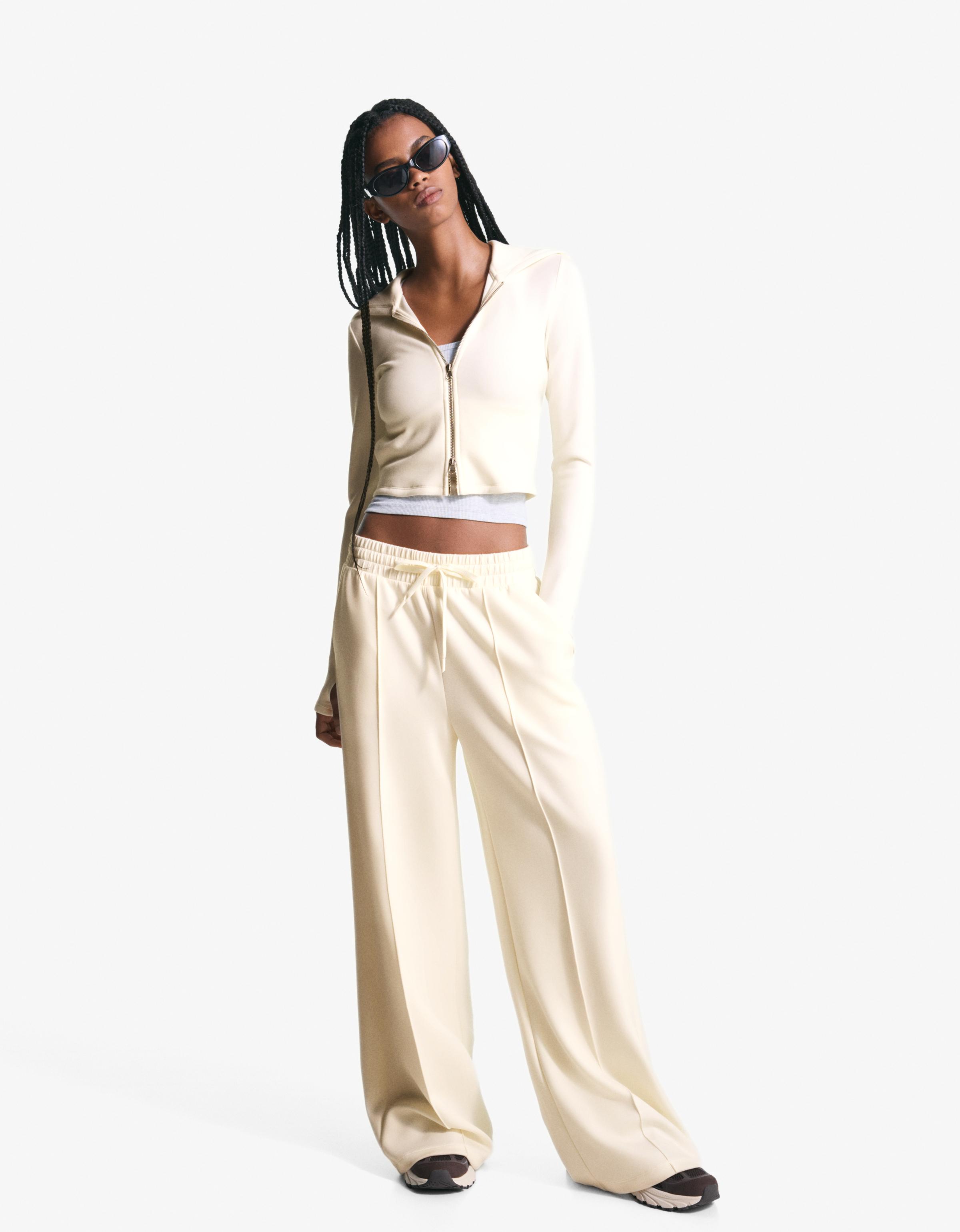 Soft zip-up modal hoodie — Cream
