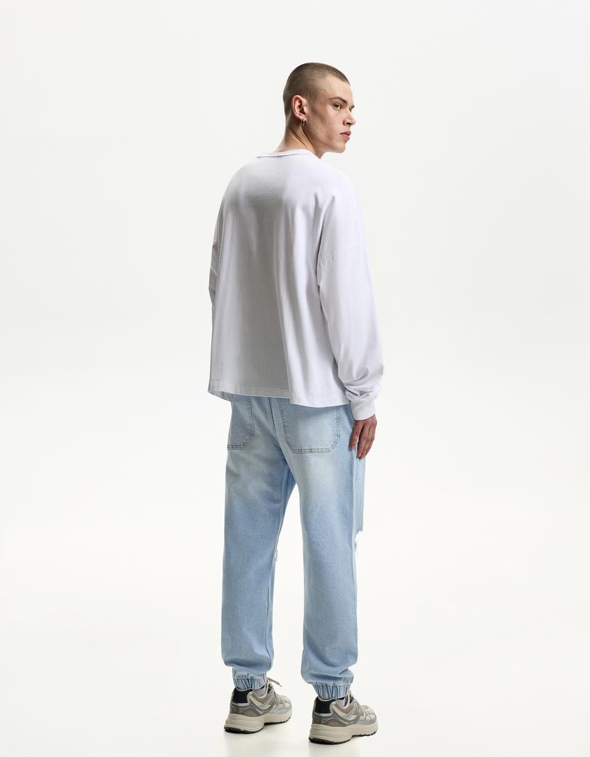 Jeans jogger rotos-Azul claro