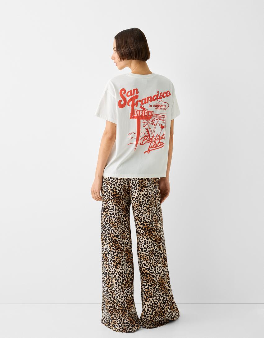 Printed short sleeve oversize T-shirt-Off white-1